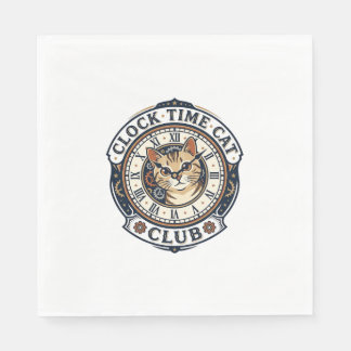 Guardanapo De Papel Camiseta Gráfica de Gato Hora do Relógio - Hora do