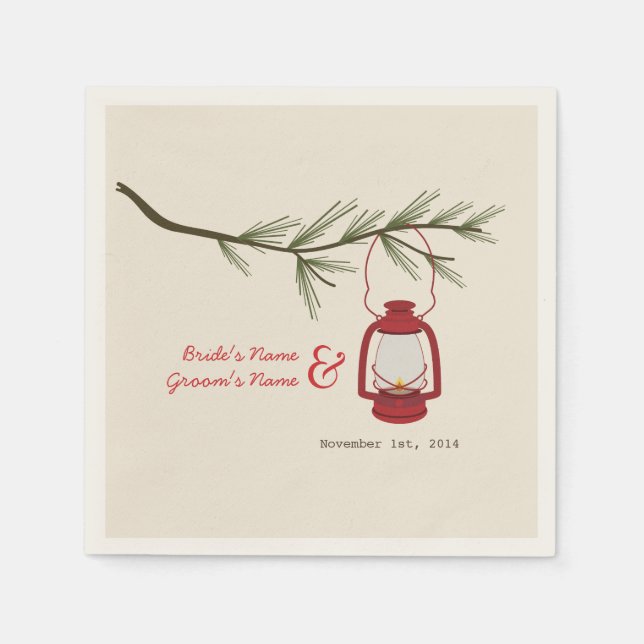 Guardanapo De Papel Campanha Lanterna + Casamento de Árvore Evergreen  (Frente)