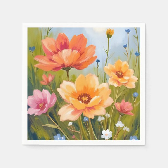 Guardanapo De Papel Campo de Flores Silvestres | Flores de Aquarela Bo (Frente)