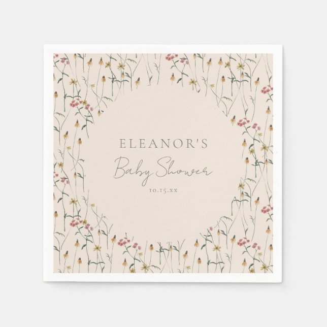 Guardanapo De Papel Campo de Flores Silvestres Personalizado Nome Data (Frente)