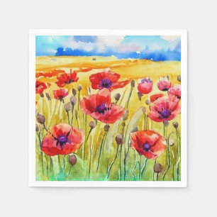 Guardanapo De Papel campo de salsicha brilhante papoilas aquarela