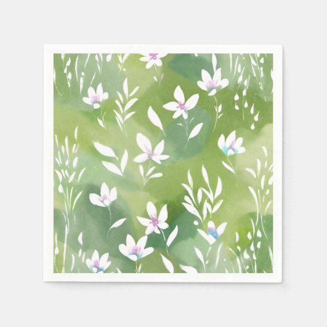 Guardanapo De Papel Campos de Flores Brancas | Floral Elegante de Prim (Frente)