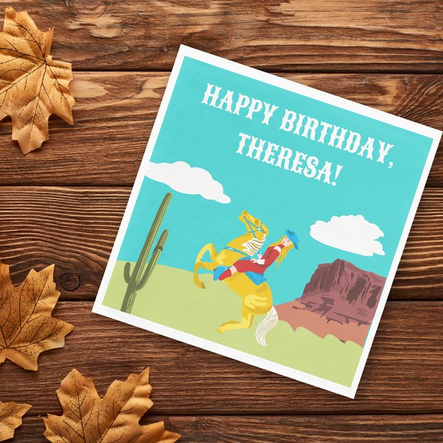 Guardanapo De Papel Campy Western Cowgirl no Aniversário Personalizado (Criador carregado)