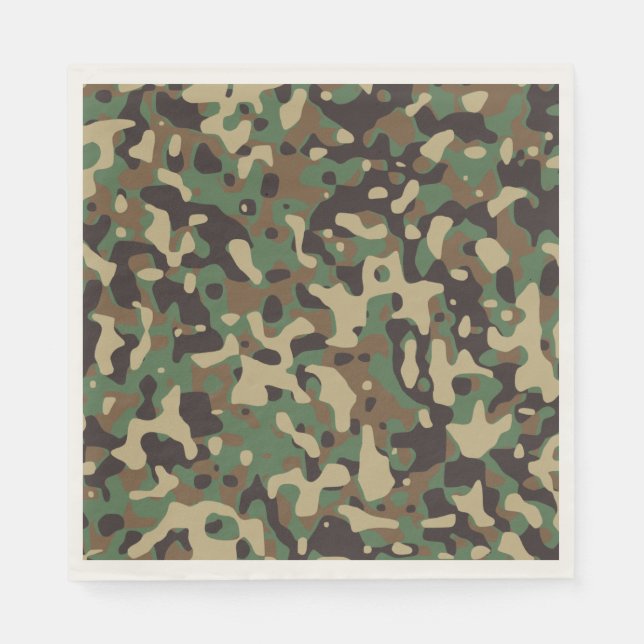 Guardanapo De Papel Camuflagem Verde Marrom Woodland. Camo (Frente)