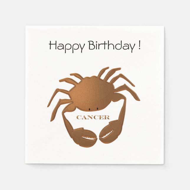 Guardanapo De Papel Cancer Caranguejo Zodiac Feliz Aniversário (Frente)