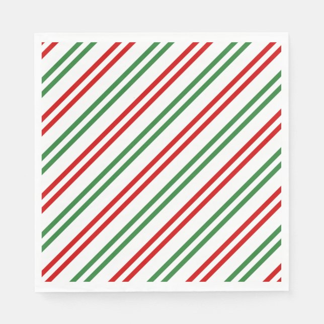 Guardanapo De Papel Candy Cane Christmas Strips Red Green (Frente)