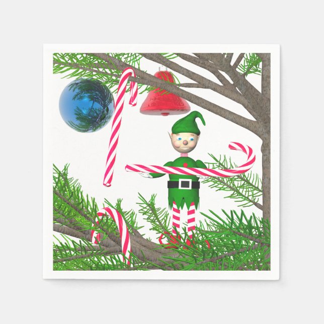 Guardanapo De Papel Candy Cane Elf de Natal (Frente)