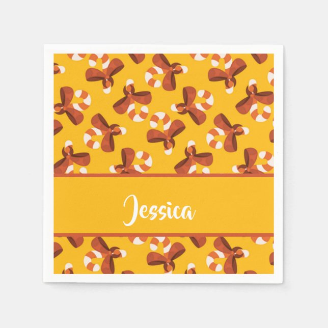 Guardanapo De Papel Candy cane wrapped with red bow pattern (Frente)