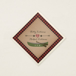 Guardanapo De Papel Canoa da xadrez + Coração com casamento rústico