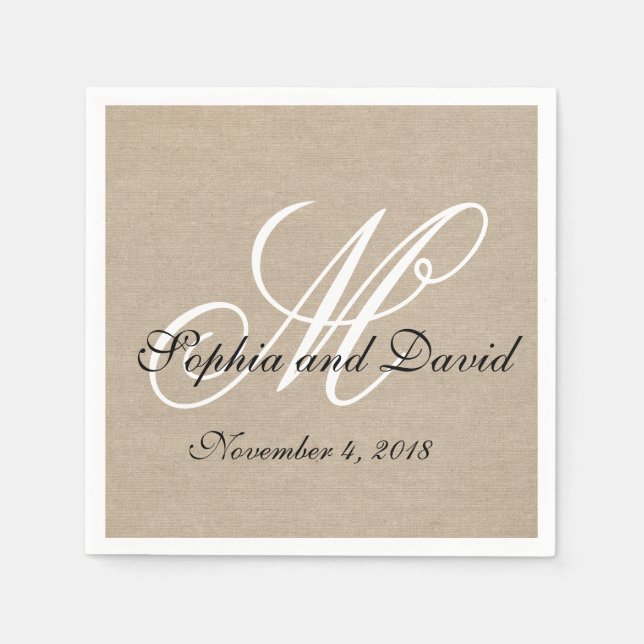Guardanapo De Papel Canvas Rustic Linen Monograma Napkins (Frente)