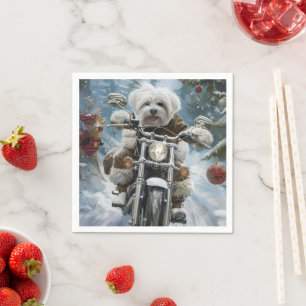 Guardanapo De Papel Cão Coton De Tulear Andando de Motocicleta Natal