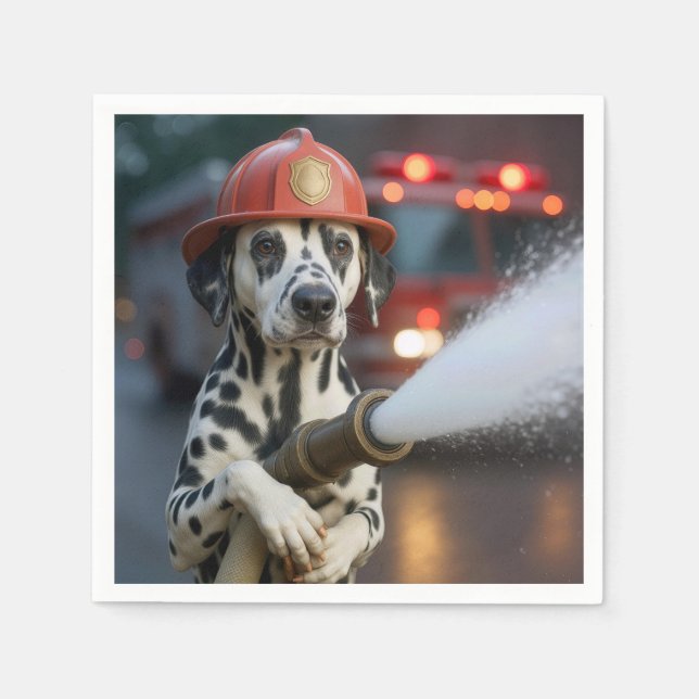 Guardanapo De Papel Cão Dalmata Com uma Mangueira de Incêndio (Frente)