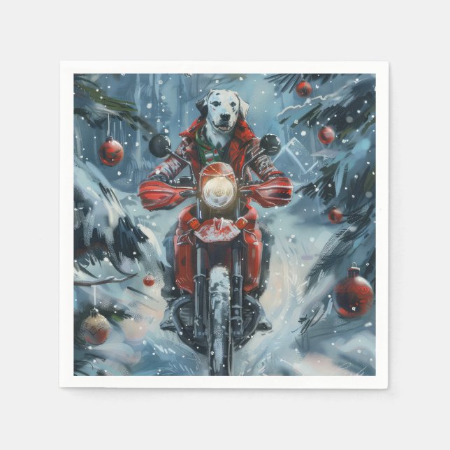 Guardanapo De Papel Cão Dálmata Pilotando Moto Natal (Frente)
