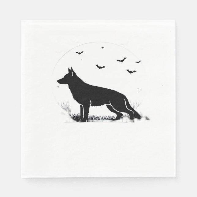 Guardanapo De Papel Cão german shepherd - Silhueta da Lua do Halloween (Frente)