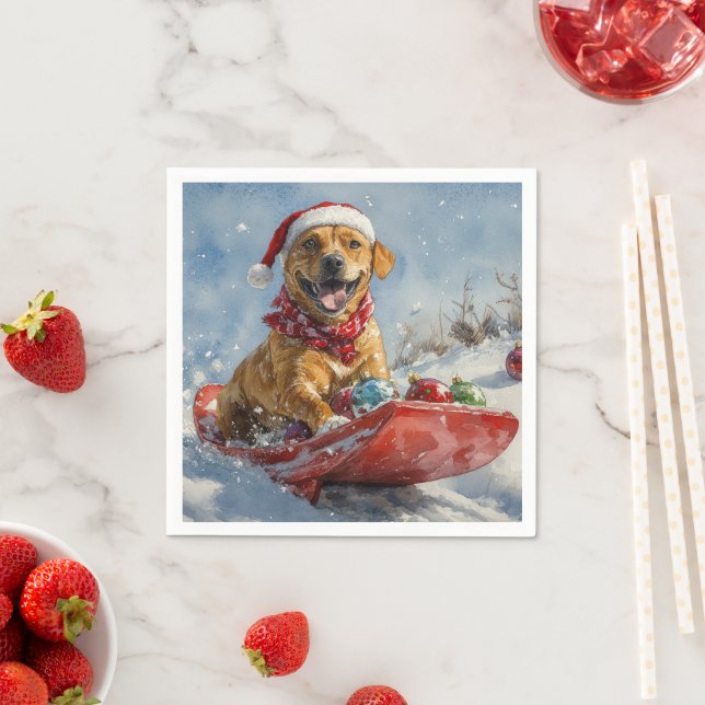 Guardanapo De Papel Cão Rhodesian Ridgeback em Trenó de Natal (Insitu)
