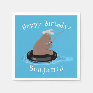 Guardanapo De Papel Cãozinho de urso bonito pescando aniversário perso
