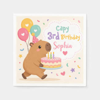 Guardanapo De Papel Capivara Menina Fofa Capy Aniversário de 3 anos Bo
