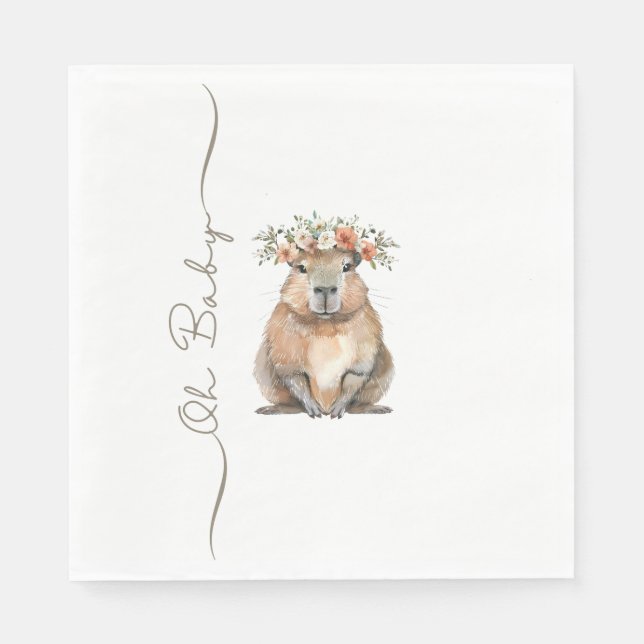 Guardanapo De Papel Capybara Baby Shower • Oh Baby Wildflower (Frente)
