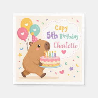 Guardanapo De Papel Capybara Capy Aniversário de 5 anos Nome da Menina
