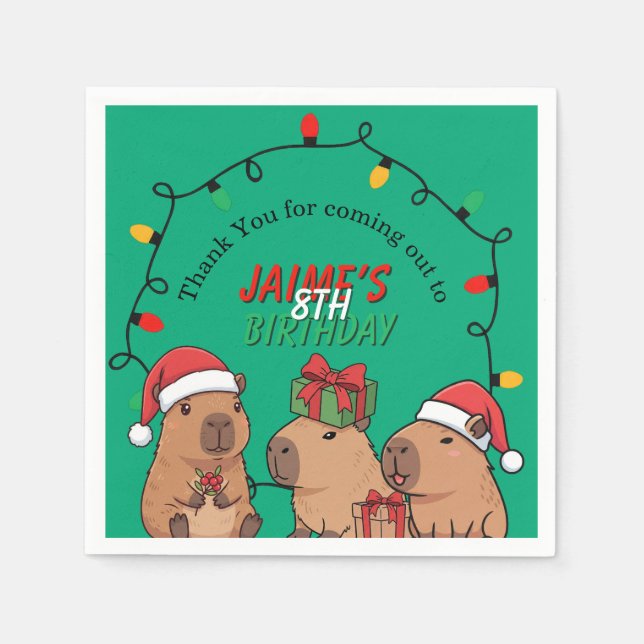 Guardanapo De Papel Capybara Christmas Lights Birthday Party  (Frente)