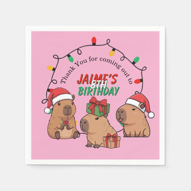 Guardanapo De Papel Capybara Pink Christmas Holiday Birthday (Frente)