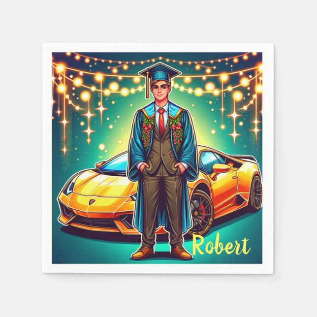 Guardanapo De Papel Cara De Graduação Com Carro Rápido Personalizado (Frente)