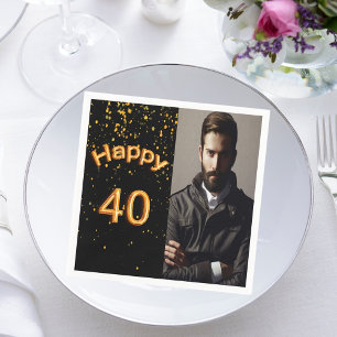 Guardanapo De Papel cara de ouro preto aniversário de 40 anos