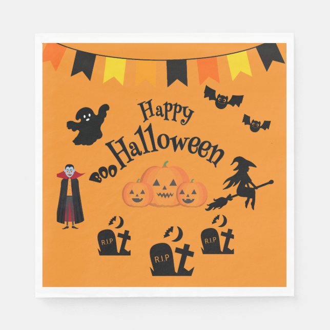 Guardanapo De Papel Caracteres Felizes de Halloween e Halloween (Frente)