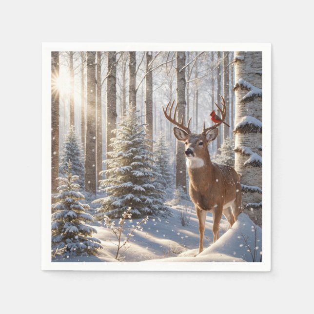 Guardanapo De Papel Cardeal Vermelho Empoleirado nos cilindros de vead (Frente)