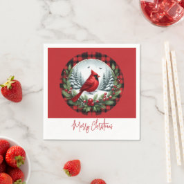 Guardanapo De Papel Cardinal Vermelho com Bagas de Azevinho