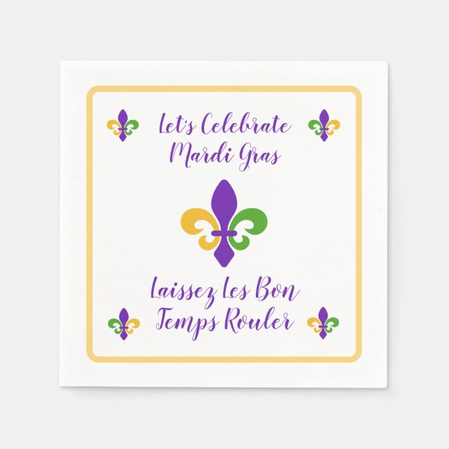 Guardanapo De Papel Carnaval Tempt Verde Dourado Roxo Fleur de Lis (Frente)