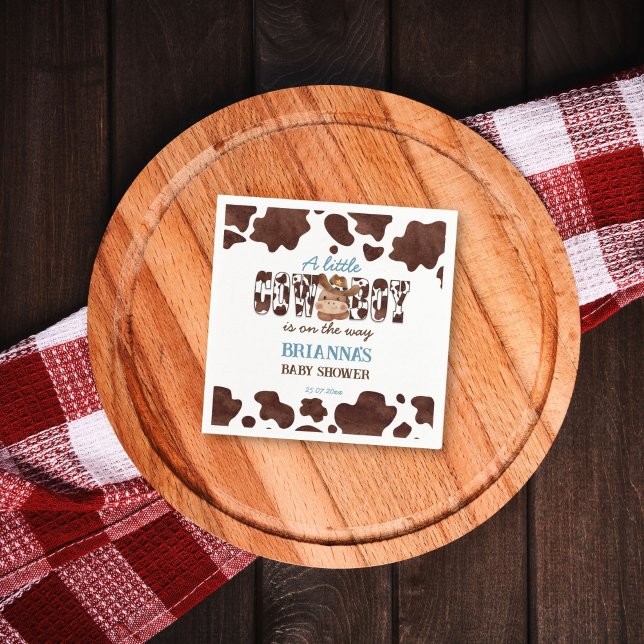 Guardanapo De Papel Carneiro fofo do Cowboy estampado no chá de fralda (Cowboy cute baby horse western baby shower printed napkins brown cow pattern personalized table deco)