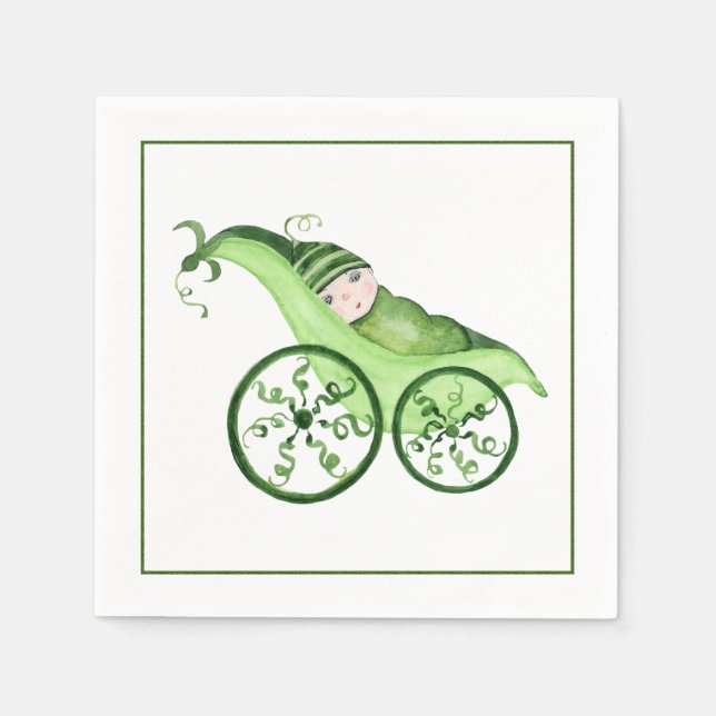 Guardanapo De Papel carrinho de bebê de ervilha verde e bebê (Frente)