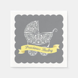 Guardanapo De Papel Carrinho de Bebê Lacy Lenço Amarelo e Cinza