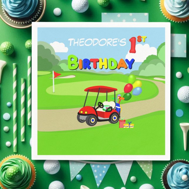 Guardanapo De Papel Carrinho de Golfe Vermelho de primeiro aniversario (Criador carregado)