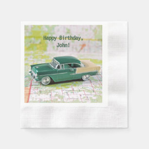 Guardanapo De Papel carro aniversário-retro no mapa de estradas