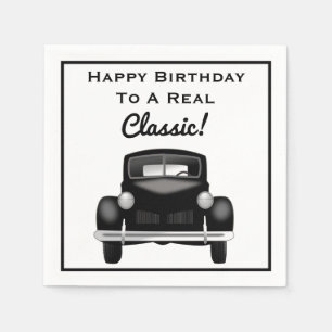 Guardanapo De Papel Carro clássico velho sobre o feliz aniversario do