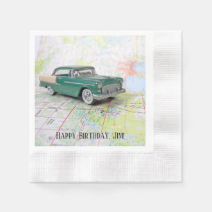 Guardanapo De Papel carro retro no mapa de estradas