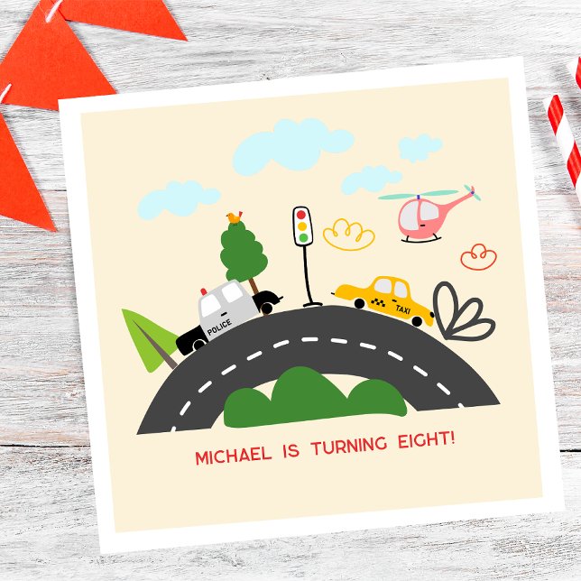 Guardanapo De Papel Carros e veículos no aniversário do garoto da estr (Criador carregado)