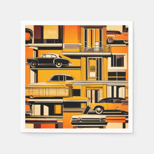 Guardanapo De Papel Carros Geométricos Mostarda Retro Meados do Século