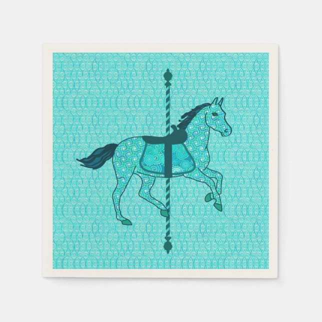 Guardanapo De Papel Carrossel Horse - Turquesa e Aqua (Frente)
