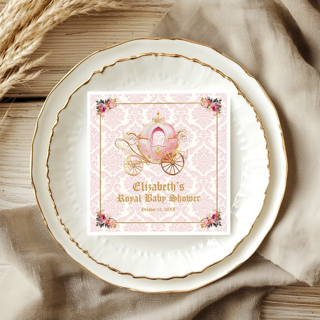 Guardanapo De Papel Carruagem rosa Chá de fraldas princesa Fairytala (Pink Carriage Princess Fairytale Baby Shower Napkins)
