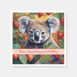 Guardanapo De Papel Cartão de Aniversário do Urso Koala, Cute Strawber