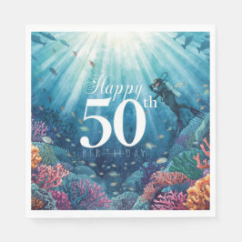 Guardanapo De Papel Cartão de aniversário subaquático de 50 anos Scuba