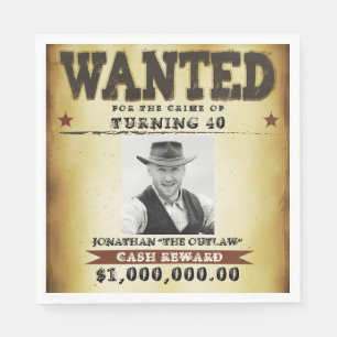 Guardanapo De Papel Cartaz de Procurado Tema Cowboy Aniversário de 40