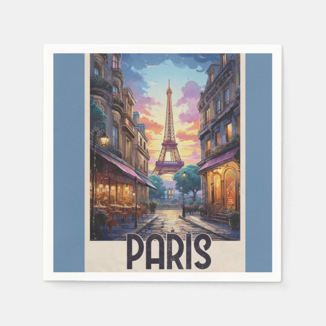 Guardanapo De Papel Cartaz de Viagem de Paris (Frente)