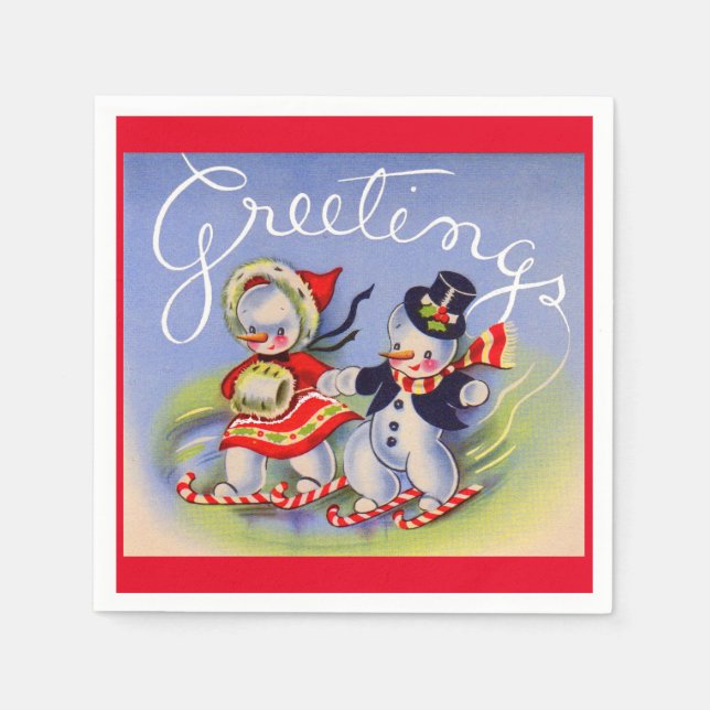 Guardanapo De Papel Cartões de natal do Sr. e da Sra. Snowman (Frente)