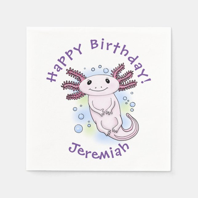 Guardanapo De Papel Cartoon axolotel rosa adorável (Frente)