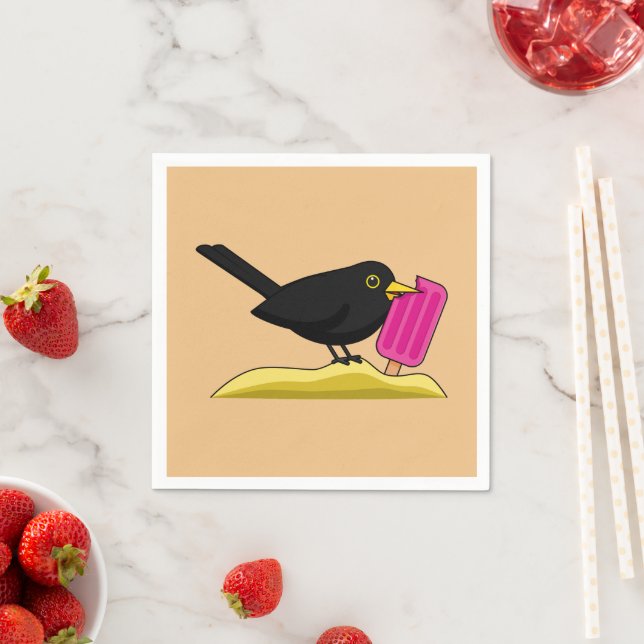 Guardanapo De Papel Cartoon Blackbird Comendo Um Sorvete (Insitu)