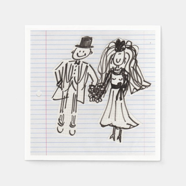 Guardanapo De Papel Cartoon Bride/Papel de Groom Napkins (Frente)